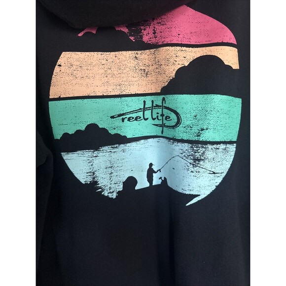 Reel Life Black Graphic Hoodie Sweatshirt Sz XXL Men’s Fishing Campfire Camping - Picture 2 of 6